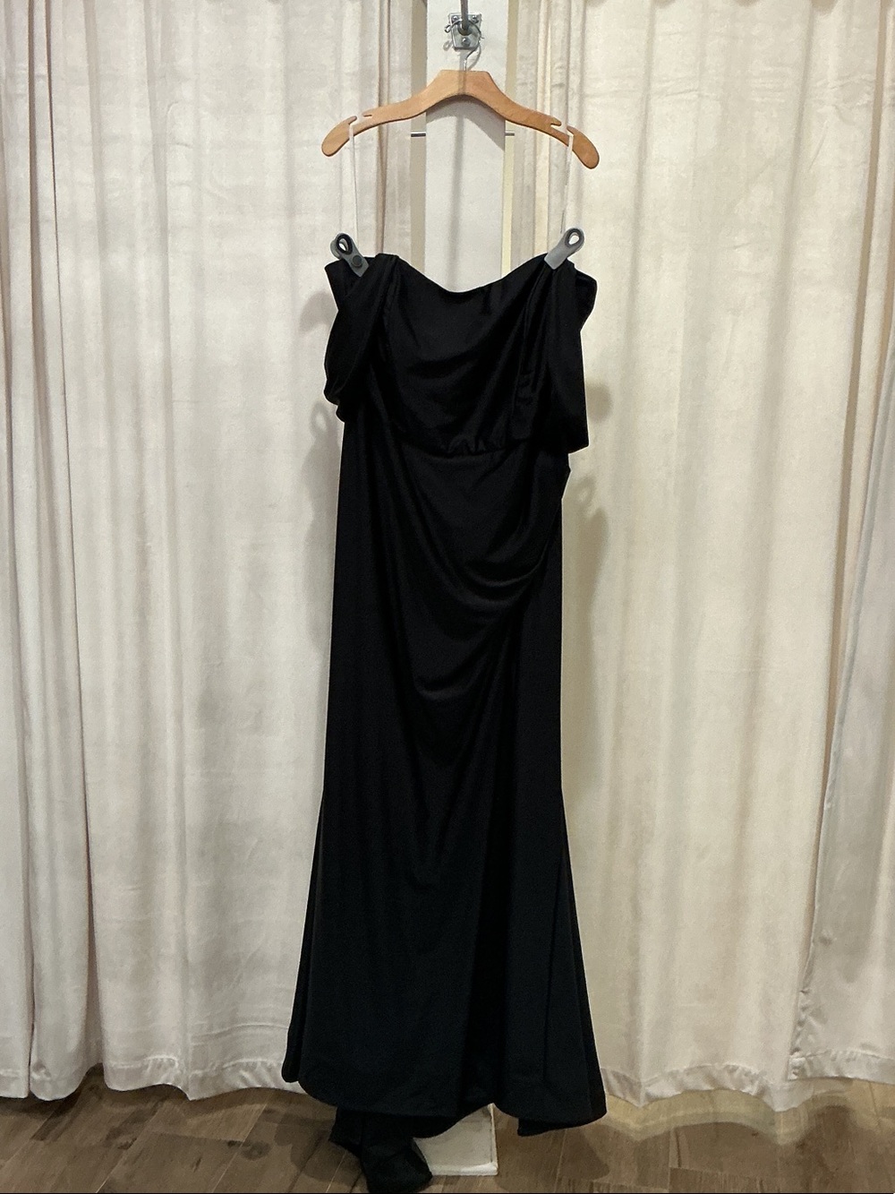Dessy Collection Black One-Shoulder Evening Gown